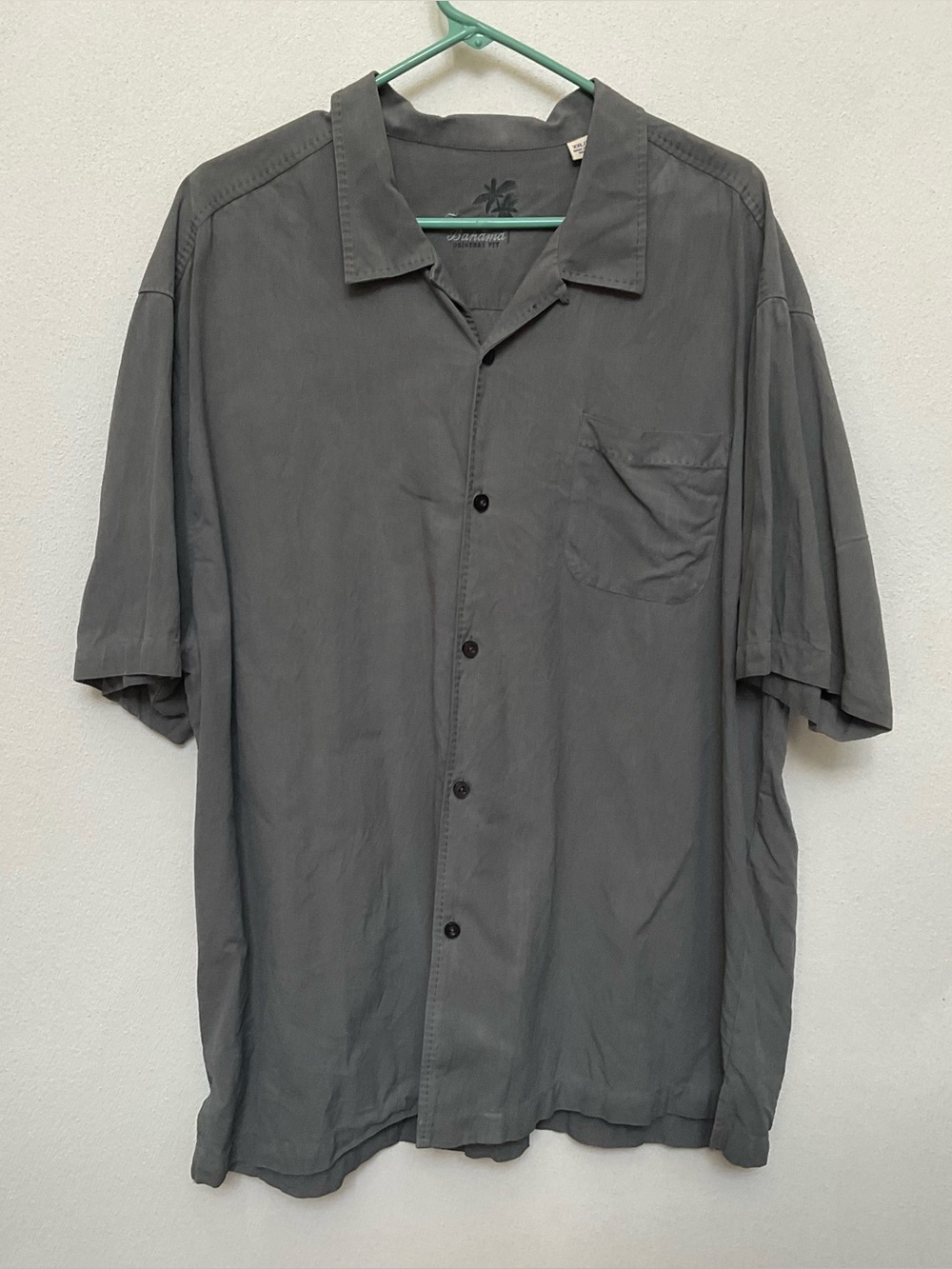 Tommy Bahama 100% Silk Grey Short Sleeve Button Down Shirt Size XXL Neutral